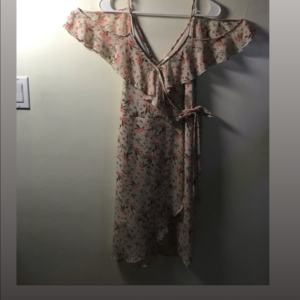 Cold Shoulder Floral Wrap Dress